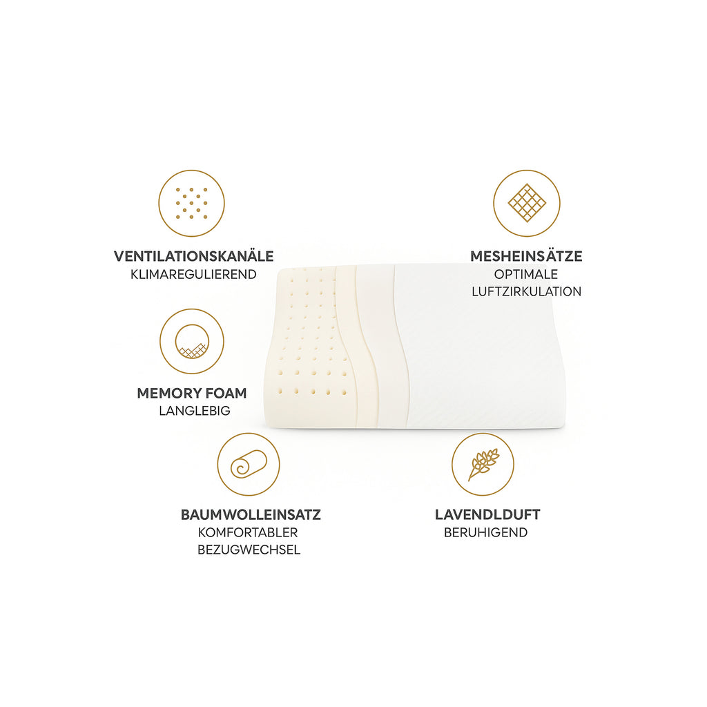 Nackenkissen orthopädisch aus Memory Foam - höhenverstellbar - Lavendelduft – Beno-Sleep®